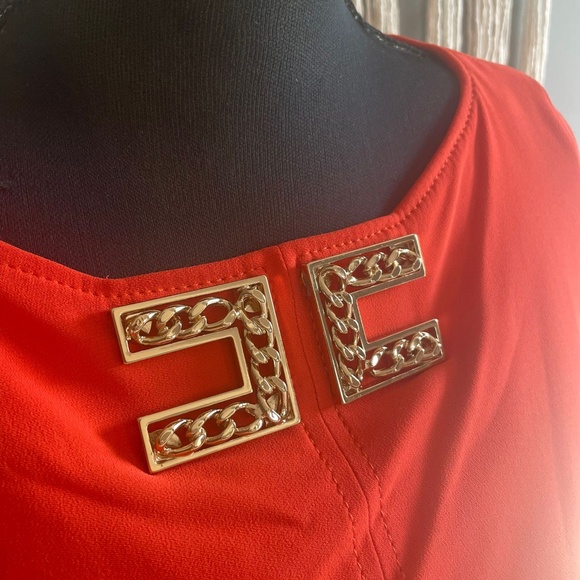 Elisabetta Franchi Orange Mini Shift Dress - Picture 2 of 6